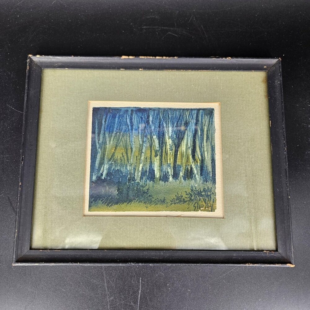 Vintage Forest Landscape Original Watercolor Painting Signed Shirley Framed 7x9 - Picture 13 of 13